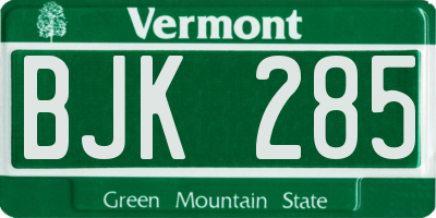 VT license plate BJK285