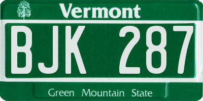 VT license plate BJK287