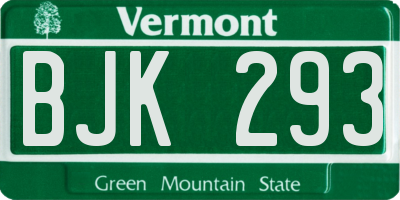 VT license plate BJK293