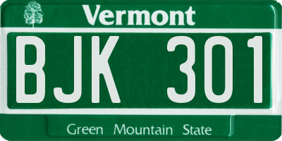 VT license plate BJK301