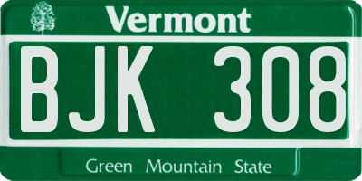 VT license plate BJK308