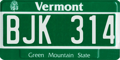 VT license plate BJK314