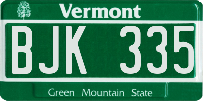 VT license plate BJK335