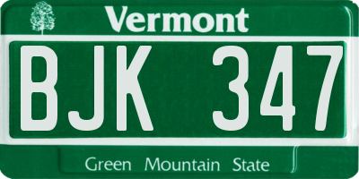 VT license plate BJK347