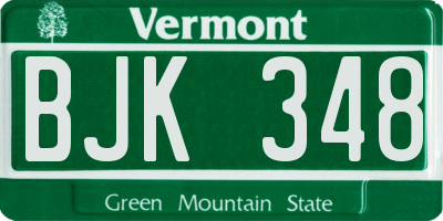 VT license plate BJK348