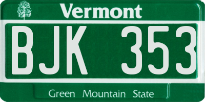 VT license plate BJK353