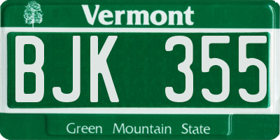 VT license plate BJK355