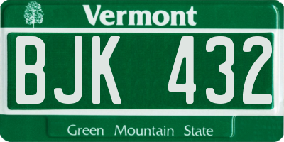 VT license plate BJK432