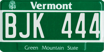 VT license plate BJK444