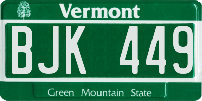 VT license plate BJK449