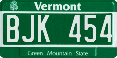 VT license plate BJK454