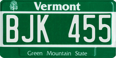 VT license plate BJK455