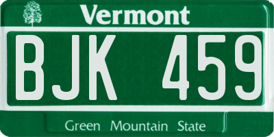 VT license plate BJK459
