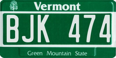 VT license plate BJK474