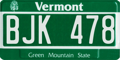 VT license plate BJK478