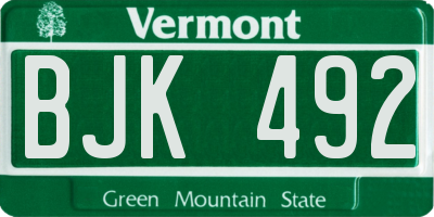 VT license plate BJK492