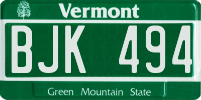 VT license plate BJK494