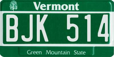 VT license plate BJK514