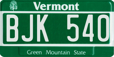 VT license plate BJK540
