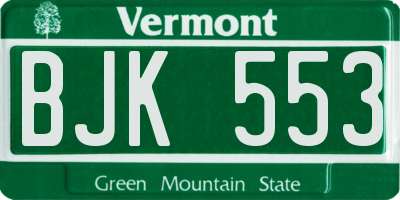 VT license plate BJK553
