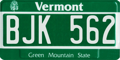 VT license plate BJK562