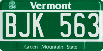 VT license plate BJK563