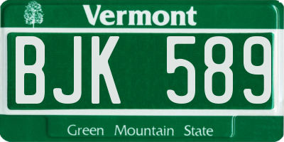 VT license plate BJK589