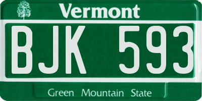 VT license plate BJK593