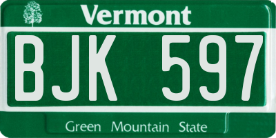 VT license plate BJK597