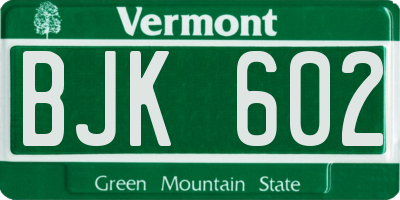 VT license plate BJK602
