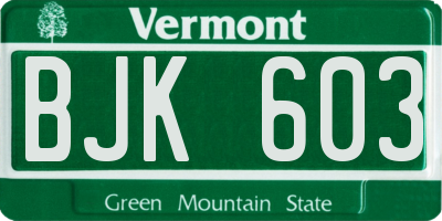 VT license plate BJK603