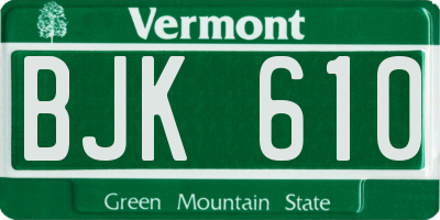 VT license plate BJK610