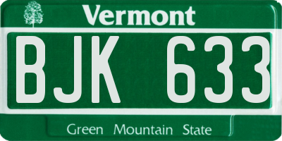 VT license plate BJK633