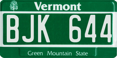 VT license plate BJK644
