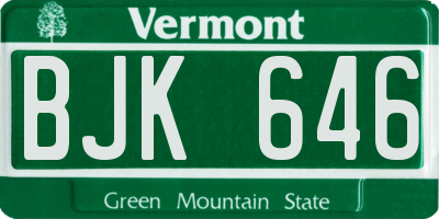 VT license plate BJK646