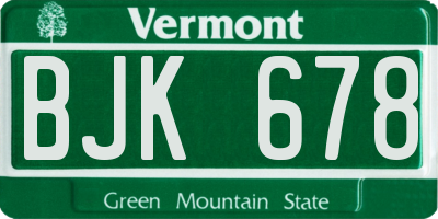 VT license plate BJK678