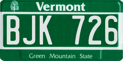 VT license plate BJK726