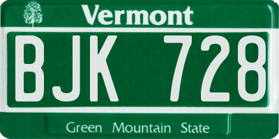 VT license plate BJK728