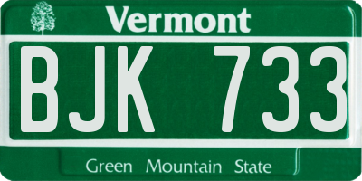 VT license plate BJK733