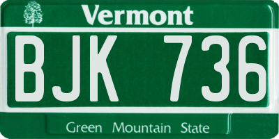VT license plate BJK736