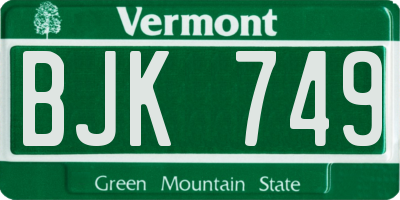 VT license plate BJK749