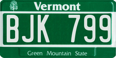VT license plate BJK799