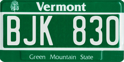 VT license plate BJK830