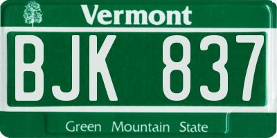 VT license plate BJK837