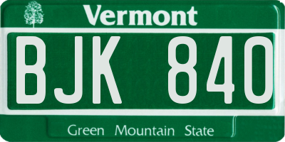 VT license plate BJK840