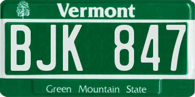 VT license plate BJK847