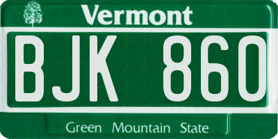 VT license plate BJK860