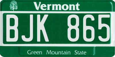 VT license plate BJK865