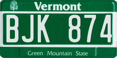 VT license plate BJK874