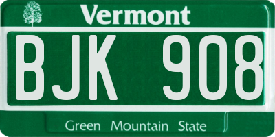 VT license plate BJK908